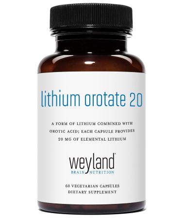 Lithium Orotate 20mg (1 Bottle), 60 Vegetarian Capsules, Lithium Supplement Supports Healthy Mood, Behavior, Memory and Wellness 60 Count (Pack of 1)