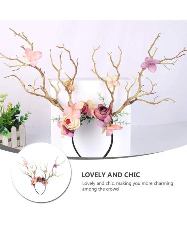 Lurrose Kids Antler Headband 1PC Deer Antler Flower Headband Christmas Branch Antlers Headband Forest Goddess Headdress for Party Cosplay Festival Photos Light coffee color - Buy Online on GoSupps.com