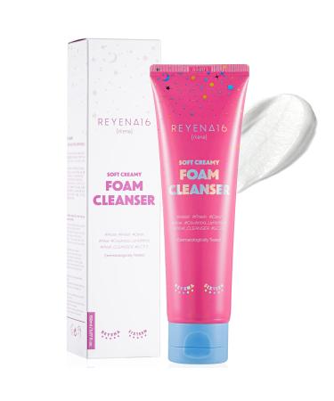 REYENA16 Soft Creamy Foam Cleanser   Moisturizing & Refreshing Mild Face Wash with Aloe and Cica Extracts   Sebum Control   Pore Refining with Fine Bubbles - Dermatologically Tested - 5.07 oz.