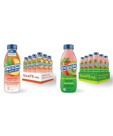 Snapple Zero Naturally Flavoured Peach Tea 473mL 12-Count & Naturally Flavoured Fruit Beverage Kiwi- Strawberry 473mL 12-Count