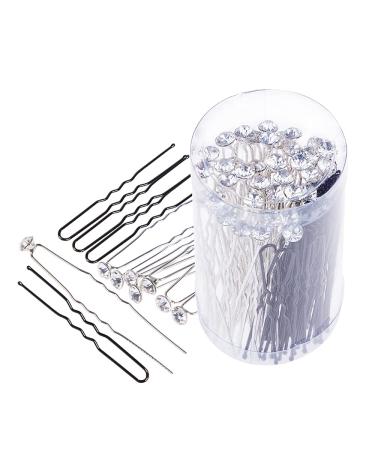 80 Pack White Crystal Rhinestone Hair Pins & U Shape Hairpins findTop Wedding Hair Clips Professional Hairdressing Grip Clip with Storage Bottle (40 Pcs Crystal Pins & 40 Pcs U Shape Pins )