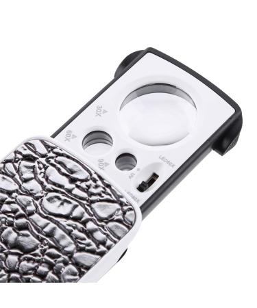 Jewelry Magnifying Glass Jewelry Magnifier 30X 60X 90X High Definition Optical Magnifier Tool with LED Light for Stamp Jewelry Silver(Silver) Small Gift
