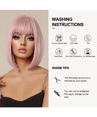 OUFEI Pink Bob Wig With Bangs Short Straight Wig For Women Synthetic Hair Wigs for Daily Party Cosplay Wear Pink(1059-1) - Buy Online on GoSupps.com