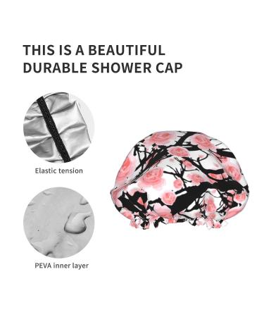 Women's Reusable Stretch Hem Flower Tree Pink Cherry Blossom Shower Cap - Buy Online on GoSupps.com