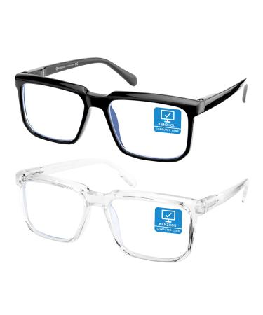 Blue Light Blocking Computer Gaming Glasses 2Pack Anti Glare Eyestrain Men/Women Black and Clear