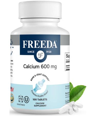 Freeda Calcium Carbonate 600 mg 100 Tablets | High-Potency Daily Calcium Supplement | Vegan Allergen-Free Clean Label | Made in USA GMP Facility Third-Party Tested