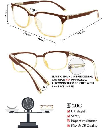 Gaoye Blue Light Blocking Progressive Multifocus Reading Glasses | Brown-yellow | 3.0x | Men & Women - Buy Online on GoSupps.com