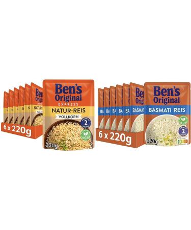 Ben's original express rice - multipack - nature rice (6 x 220g) I BASMATI rice (6 x 220g) - 12 packs of nature rice & basmati rice 220 g (6 Pack)