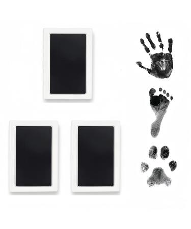 MORJCG 3 Pcs Baby Hand and Footprint Kit Paw Print Pad Baby Prints Hands and Feet 3 Baby Handprint Ink Pads with Clean-Touch 6 Imprint Cards Pet Paw Print Family Keepsake (Black)