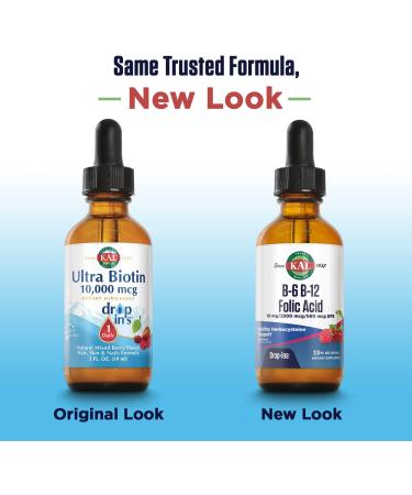 KAL Vitamin B6 B12 Folic Acid DropIns Liquid Supplement - Heart Health Support, Energy Boost - Methyl B12, Folate - Natural Berry Flavor - 59 Servings - 2oz - Buy Online on GoSupps.com