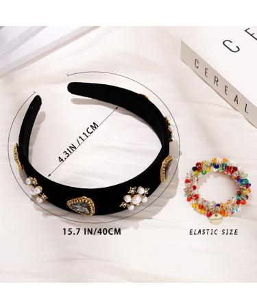 Sinalty Black Baroque Wide Headband with Rhinestone Pearl - Elegant Crystal Hair Accessories for Women - Buy Online on GoSupps.com