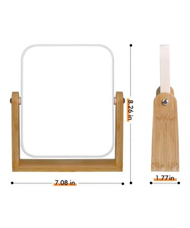 Square White Vanity Makeup Mirror - 1x/3x Magnification, Double Sided 360 Rotation, Portable Tabletop Design with Bamboo Stand - Small Standing Mirror for Desk - Buy Online on GoSupps.com