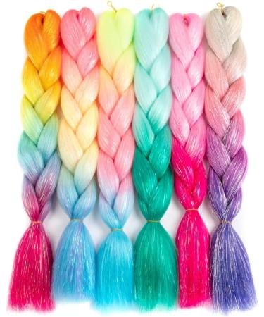 24inch Synthetic Ombre Glitter Jumbo Braids Extensions Sparkle Rainbow Braiding Hair For Women DIY Hairstyle(H61) 24inch H61 - Buy Online on GoSupps.com
