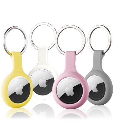 Airtag Case 4-Pack with Keychain Thingsbag Air Tag Holder Compatible with Apple GPS Locator Silicone Apple Airtags Cover Protection for Item Tracker Anti-Lost and Anti-Scatch yellow/white/pink/gray