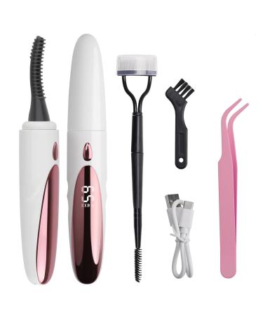 Kalolary Heated Eyelash Curlers 4 Temp Modes Heated Lash Curler with Eyelash Tweezers and Lash Comb 8s Fast Heating Electric Eyelash Curler with LED Display for 24h Long Lasting Natural Curling