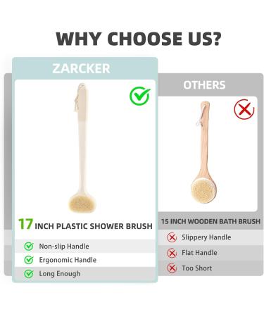 Back Body Scrubber Brush for Shower | Long Handle Peeling Brush for Men & Women | Non-Slip 43cm Cream White - Buy Online on GoSupps.com