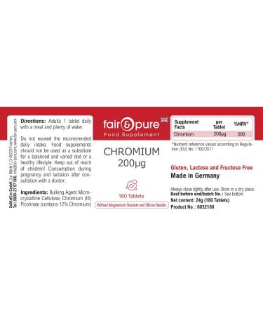 Comprim s de chrome Fair & Pure 200 g 180 comprim s compl ment alimentaire v g talien sans additifs fabriqu en Allemagne - Buy Online on GoSupps.com