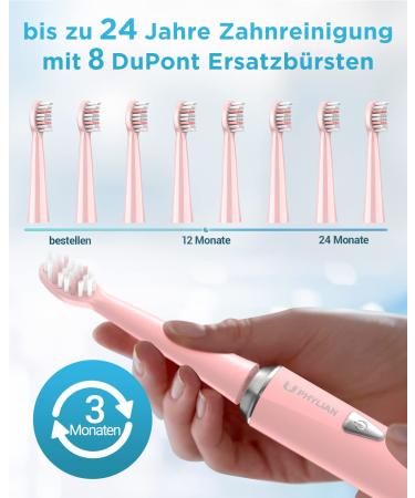 Sonic Electric Toothbrush - Phylian H7 with 8 Replacement Brushes & 5 Modes - 120 Days Battery Life - Pink - Buy Online on GoSupps.com