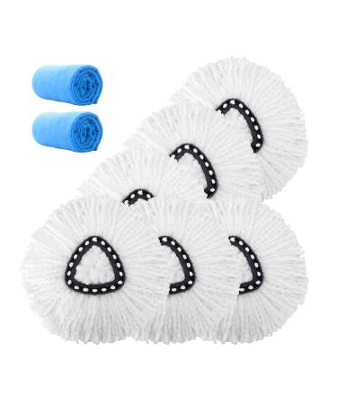 6 Pack Mop Replacement Heads Microfiber Spin Mop Refills Replace Head Safe for All Hard-surfaced Floors Includes 2 Extra Cleaning Cloths