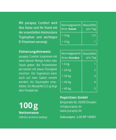 PURAPEP Comfort | Natural Sedative for Dogs & Cats | Tryptophan & B Vitamins | 100g Powder for Stress & Fear Relief - Buy Online on GoSupps.com