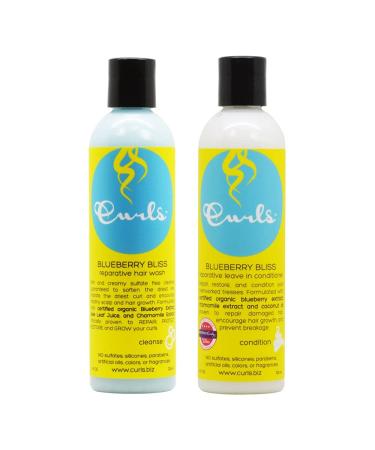 Curls Blueberry Bliss Reparative Hair Wash 8 Ounces and Reparative Leave In Conditioner 8 Ounces