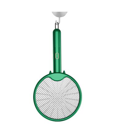 Racket USB Rechargeable Fly Racket - Foldable Fly Swatter Racket 3000 Volts Fly for Buggs Fly Killers for Travel Outdoor Camping (Green)