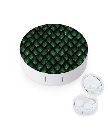 Green Dragon Scale Round Contact Lens Case Print Portable Contact Lens Box Kit with Mirror Cute