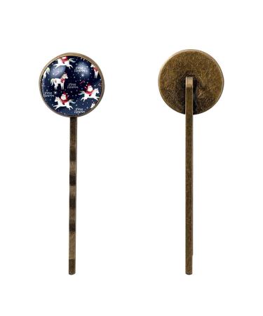 Merry Christmas Santa Claus Hair Clips - Navy Blue Snowflakes & Unicorns | Pack of 4 - International Shipping Available - Buy Online on GoSupps.com