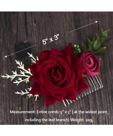 Fangsen Deep Red Wedding Rose Flower Hair Comb - Bridal Headpiece for Brides & Bridesmaids - Buy Online on GoSupps.com