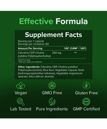 RP Citicolin 250mg - CDP Choline Capsules | GMO-Free Gluten-Free & Allergen-Free | 60 Capsules Made in ISO-Licensed Facilities - Buy Online on GoSupps.com