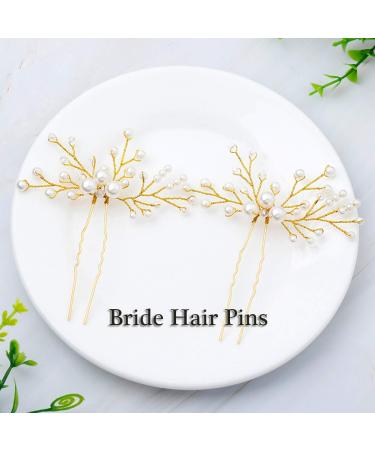 Artio Bride Wedding Pearl Hair Pins Set - Bridal Hair Accessories for Women and Girls - 2PCS (Gold) - Buy Online on GoSupps.com