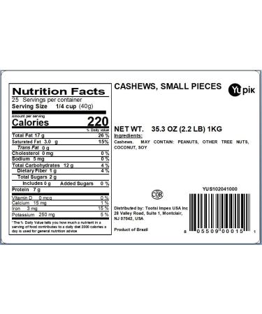 Yupik Cashews Small Pieces 2.2 lb - Premium Quality Nuts - 1 Pack - Buy Online on GoSupps.com