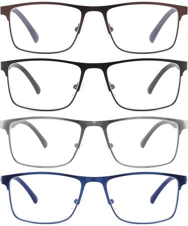 4-Pack Stylish Metal Frame Blue Light Blocking Reading Glasses for Men +2.0 Strength - Anti Glare UV Filter Eyeglasses with Comfort Spring Hinges - Buy Online on GoSupps.com