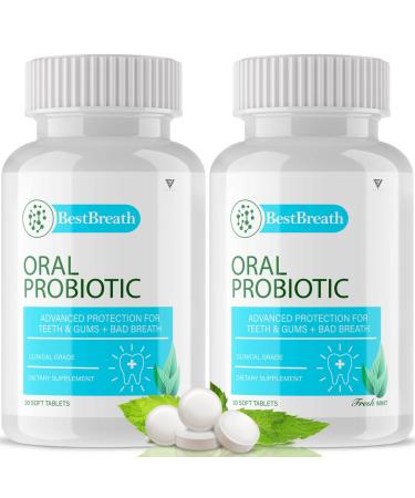 (2 Pack) Best Breath Oral Probiotic Mints for Bad Breath, Best Breath Mint Chewables Tablet for Teeth and Gums, Dental Probiotics Halitosis Mouth Bacteria, BestBreath Mannitol Kids Adults (60 Tablets)