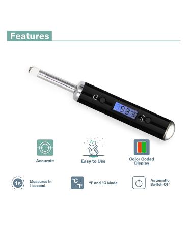 Dipwand Portable Digital Thermometer with Extra Probe Sensor | Travel Temperature Reader | Color Coded LCD Display (Black) - Buy Online on GoSupps.com