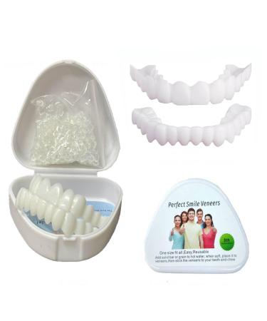 Flipped warm 2 pairs of dentures of provisional teeth silicone veneer teeth to put on wrong teeth at the top and bottom for covering missing irregular stained teeth