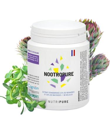 Nutripure | Nootropic | Cognitive Performance Dietary Supplement | Memory Concentration Anti-Stress | Rhodiola Bacopa Tyrosine | 90 Capsules | 1 Month Cure | Made in France - Buy Online on GoSupps.com