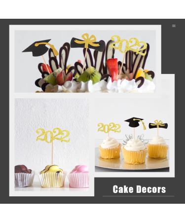 12Pcs Graduation Cake Inserts Grad Cupcake Toppers black decor 2022 graduation cupcake topper Congrats Dessert Picks graduation cupcake Toppers Wood toothpick Birthday Cake - Buy Online on GoSupps.com