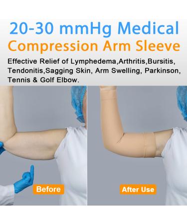 Normers 20-30 mmHg Graduated Compression Arm Sleeve - Full Arm Support with Silicone Band for Men & Women - Arthritis, Swelling, Bursitis, DVT Relief - Beige XL - Buy Online on GoSupps.com