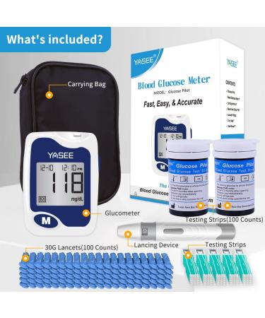 YASEE Blood Glucose Monitor Kit: 100 Test Strips, Lancets, Meter & Lancing Device - Buy Online on GoSupps.com