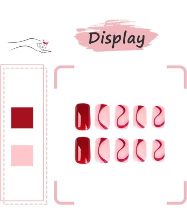24Pcs Short Square Swirl French Press False Nails - Colorful Wave Design for Women and Teens | Elegant Ballet Fake Nails with Glue Sticker - Style 4 - Buy Online on GoSupps.com