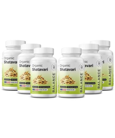 Organic Shatavari 1200mg 60 Capsules - Lactation Support Vitamins Hormonal Balance for Women Asparagus Racemosus Root (Pack of 6)