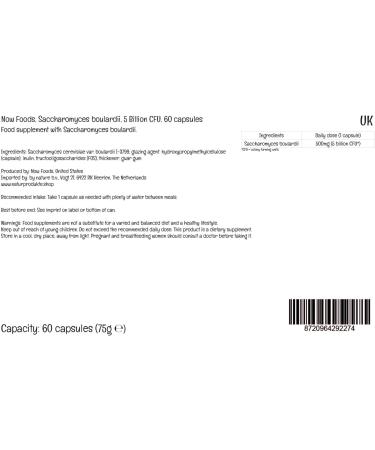 Now Foods Saccharomyces boulardii Probiotic Yeast 5 Billion Cultures 60 Vegan Capsules - Lab Tested, Gluten Free, Non-GMO, Vegetarian & Soy Free - Buy Online on GoSupps.com