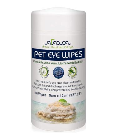 Arava Pet Eye Wipes - for Dogs Cats Puppies & Kittens - 100 Count - Natural and Aromatherapy Medicated - Removes Dirt Crust and Discharge - Prevents Tear Stain Infections & Irritations - Soft & Gentle