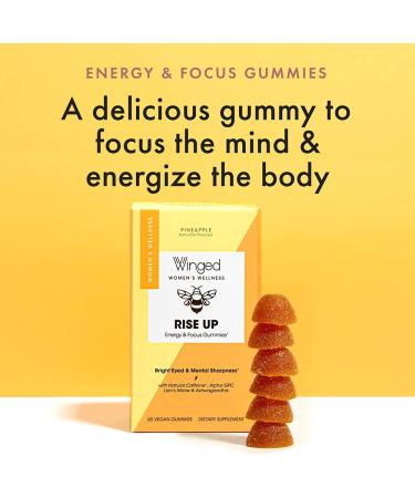 Winged Rise Up Gummies | Energy & Brain Boost Supplement with Natural Caffeine, Ashwagandha, B12, Nootropics & Pineapple Flavor - 60 Count - Buy Online on GoSupps.com