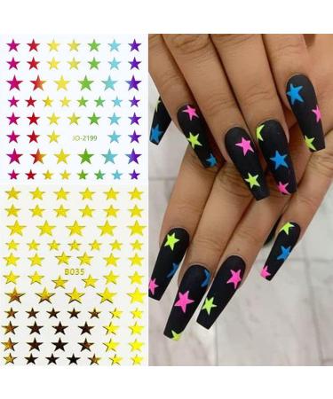Colorful Stars 3D Nail Art Stickers - Self-Adhesive Glitter Decals for Manicure DIY - Buy Online on GoSupps.com