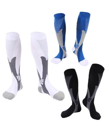 PSOWQ 3 Pairs Compression Socks for Men Circulation Medical Compression Socks Women Nursing 20-30mmHg - L-XL