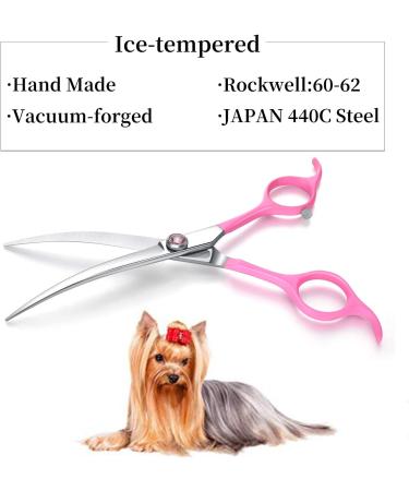 Moontay 6.5 Curved Dogs Grooming Scissors | Professional 440C Japanese Stainless Steel Shears for Dogs, Cats, and Pets - Pink - Buy Online on GoSupps.com