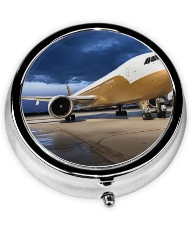Evening Light Airplane Round Pill Box - 3 Compartment Travel Medicine Organizer & Decorative Pocket Purse - Buy Online on GoSupps.com