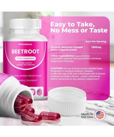 Nutrathrive Organic Beet Root Capsules 1300mg Beetroot Powder per Serving Circulation & Stamina Support Non-GMO Vegan Gluten-Free Veggie Caps Made in USA (240 Count Unflavored) - Buy Online on GoSupps.com
